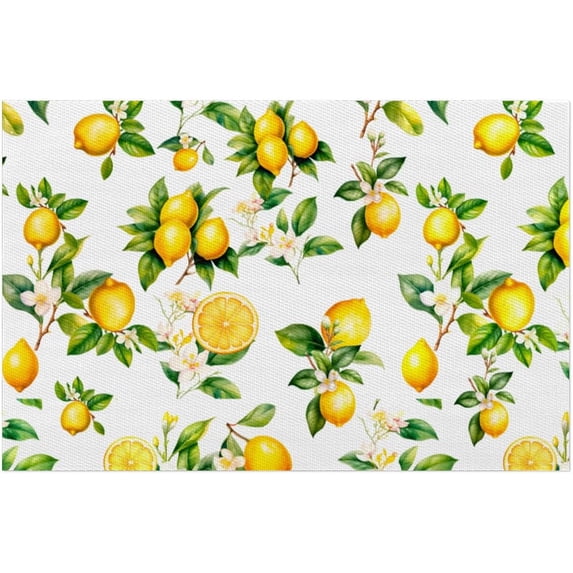 Placemats Set of 4 Heat-Resistant Rectangle Place Mats Tropical Lemon Washable Plastic PVC Dining Table Mat Non-Slip Wipeable Woven Vinyl Placemat for Kitchen Patio Table Decor