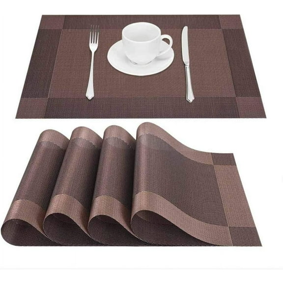 Placemats Set of 4, Heat-Resistant Woven Vinyl Placemat, Non-Slip Washable PVC Table Mat, Easy to Clean Premium Plastic Table Mats for Dining Table, Coffee