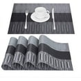 thumbnail image 1 of Placemats Set of 4, Heat-Resistant Woven Vinyl Placemat, Non-Slip Washable PVC Table Mat, Easy to Clean Premium Plastic Table Mats for Dining Table, Kitchen Table (Black+Gray), 1 of 5