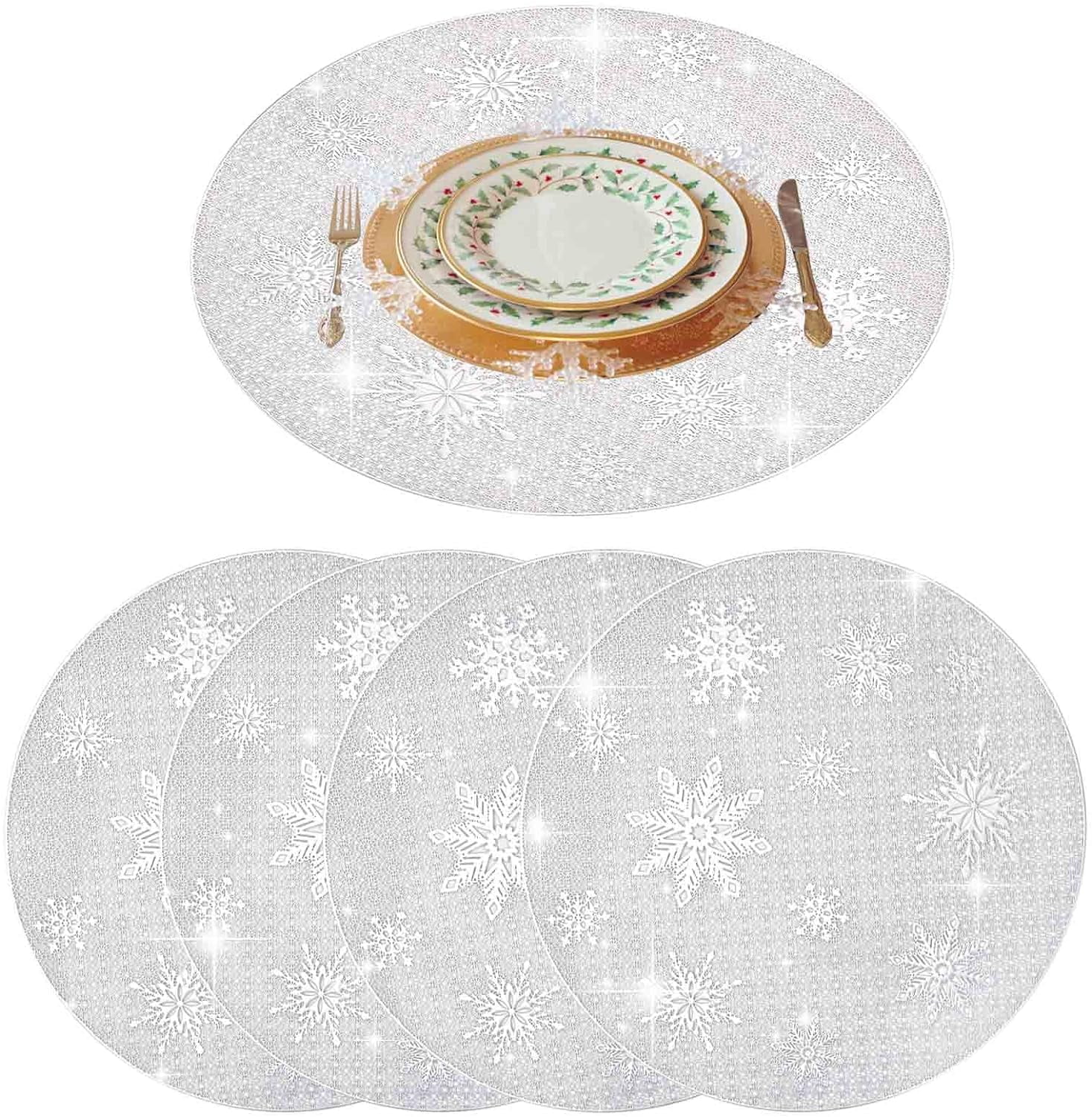 Placemats Set of 4, Heat Resistant Woven Vinyl Placemats, AntiSlip