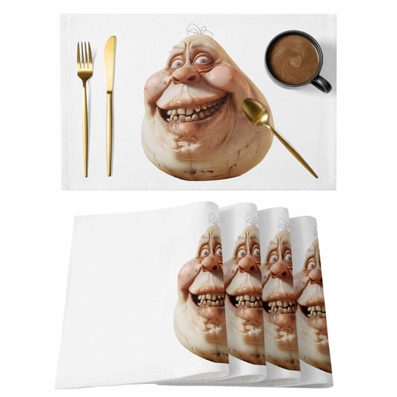 Placemats Set of 4 Humor Smiling Face Non-Slip Place Mat Funny Table Mats Washable Stain-Resistant Tablemats for Party/Dining Room/Kitchen Decorations