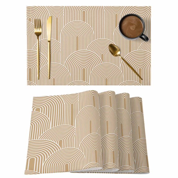Placemats Set of 4, Khaki Boho Woven Placemat, Linen Place Mats for Kitchen/Dining Tables, Middle Century Modern Abstract Art Washable Table Mats for Party