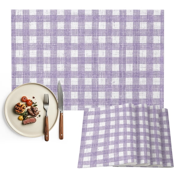 Placemats Set of 4, Lavender Buffalo Plaid Place Mats Classic Checked Stripes Tablemats Washable Placemat Table Decoration for Kitchen Table Dinner Party Home Decor Indoor Outdoor 13x19 Inch