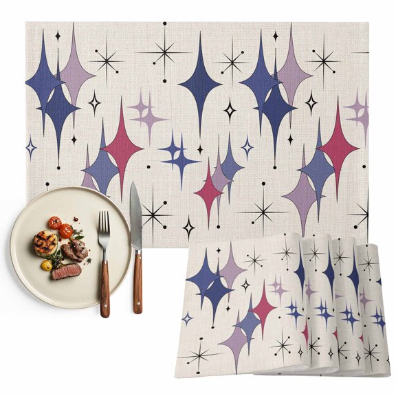 Placemats Set of 4, Lavender Purple Pink Diamond Place Mats Modern Geometric Mid Century Linen Tablemats Placemat Table Decoration for Kitchen Table Dinner Party Home Decor Indoor Outdoor 13x19 Inch