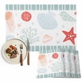 thumbnail image 1 of Placemats Set of 4, Light Green Stripes Shell Placemats Set of 4, Ocean Starfish Jellyfish Coral Tablemats Placemat Table Decoration for Kitchen Table Dinner Party Home Decor Indoor Outdoor, 1 of 8