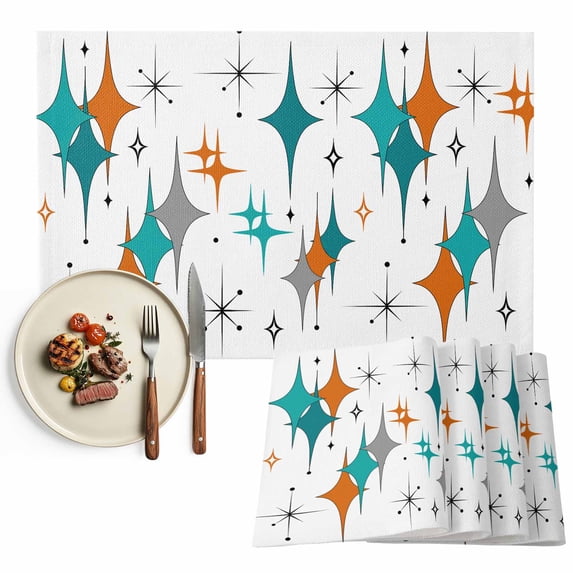 Placemats Set of 4, Mid Century Geometric Place Mats Modern Teal Turquoise Tablemats Washable Placemat Table Decoration for Kitchen Table Dinner Party Home Decor Indoor Outdoor 13x19 Inch