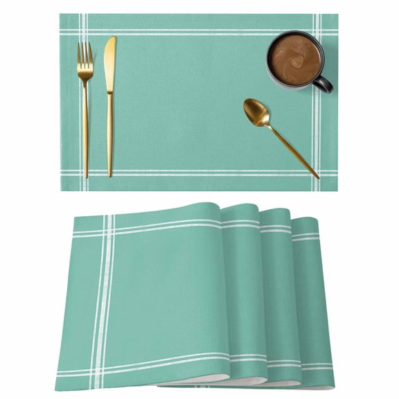 Placemats Set of 4 Mint Green Turquoise Non-Slip Place Mat Solid Teal Color Table Mats Washable Stain-Resistant Tablemats for Party/Dining Room/Kitchen Decorations