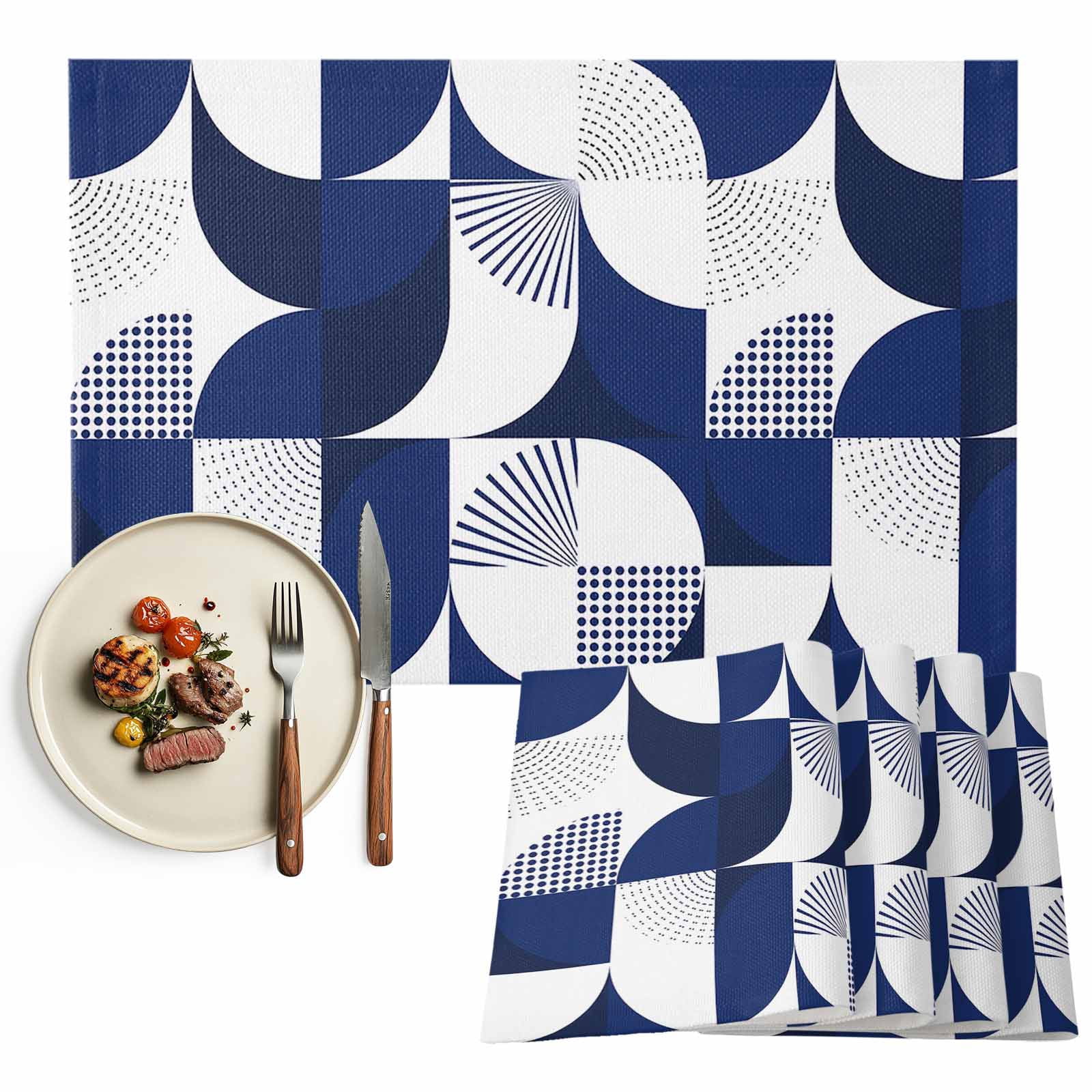 Placemats Set of 4, Modern Blue Geometric Place Mats Blue Abstract Mid ...