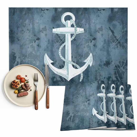 Placemats Set of 4, Nautical Anchor Place Mats Rustic Blue Coastal Tablemats Washable Placemat Table Decoration for Kitchen Table Dinner Party Home Decor Indoor Outdoor 13x19 Inch