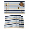 thumbnail image 1 of Placemats Set of 4, Navy Blue Khaki Striped Woven Placemat, Linen Place Mats for Kitchen/Dining Tables, Farmhouse Stripes Modern Abstract Art Washable Table Mats for Party, 1 of 8