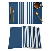 Placemats Set of 4, Navy Blue White Stripe Woven Placemat, Linen Place Mats for Kitchen/Dining Tables, Modern Rustic Vertical Striped Washable Table Mats for Party