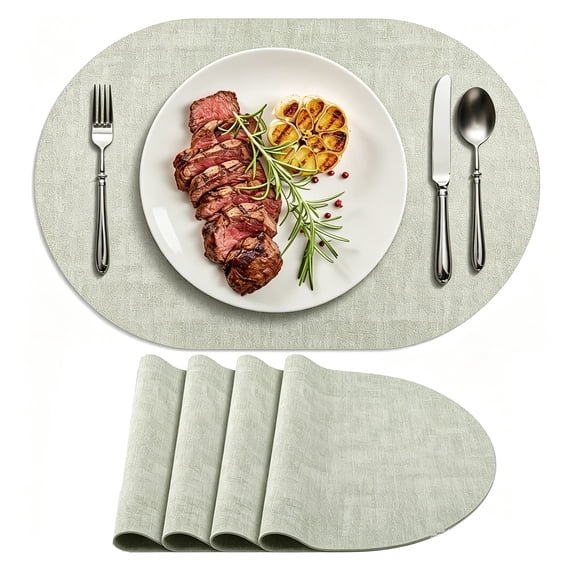Placemats Set of 4 for Non-Slip, Heat Resistant Oval Leather Placemat Double Layer, Waterproof Table Mats Easy to Clean for Kitchen Dining Table Room Coffee Office Table