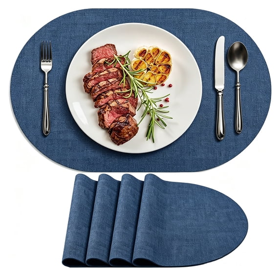 Placemats Set of 4 for Non-Slip, Heat Resistant Oval Leather Placemat Double Layer, Waterproof Table Mats Easy to Clean for Kitchen Dining Table Room Coffee Office Table