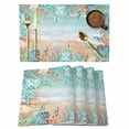 thumbnail image 1 of Placemats Set of 4, Ocean Coastal Woven Placemat, Linen Place Mats for Kitchen/Dining Tables, Summer Nautical Beach Coral Starfish Washable Table Mats for Party, 1 of 8