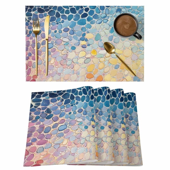 Placemats Set of 4 Oil Painting Non-Slip Place Mat Water Stone Table Mats Washable Stain-Resistant Tablemats for Party/Dining Room/Kitchen Decorations