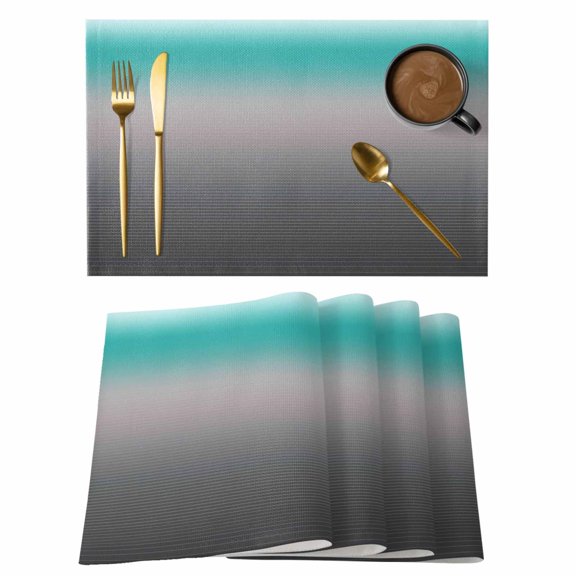 Placemats Set of 4 Ombre Grey Teal Non-Slip Place Mat Gradient Stripes Table Mats Washable Stain-Resistant Tablemats for Party/Dining Room/Kitchen Decorations