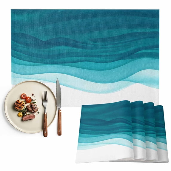 Placemats Set of 4, Ombre Turquoise Waves Place Mats Abstract Gradient Color Tablemats Washable Placemat Table Decoration for Kitchen Table Dinner Party Home Decor Indoor Outdoor 13x19 Inch