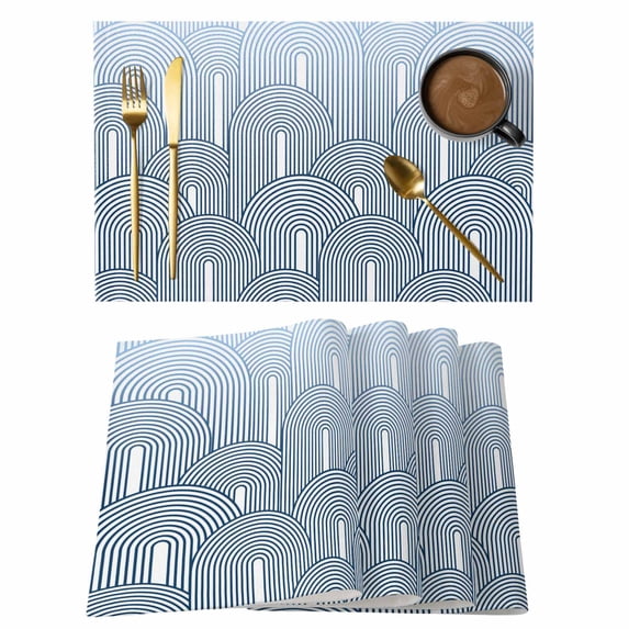 Placemats Set of 4, Ombre Woven Placemat, Linen Place Mats for Kitchen/Dining Tables, Farmhouse Stripes Modern Abstract Art Washable Table Mats for Party