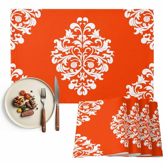 Placemats Set of 4, Orange Flower Place Mats Classical Luxury Abstract Art Tablemats Washable Placemat Table Decoration for Kitchen Table Dinner Party Home Decor Indoor Outdoor 13x19 Inch