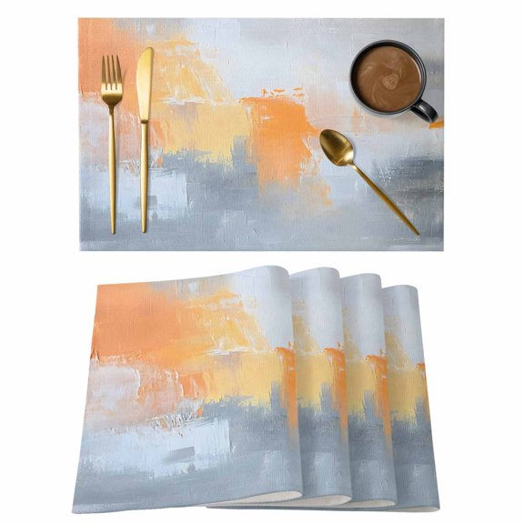 Placemats Set of 4 Orange Grey Modern Non-Slip Place Mat Abstract Painting Table Mats Washable Stain-Resistant Tablemats for Party/Dining Room/Kitchen Decorations