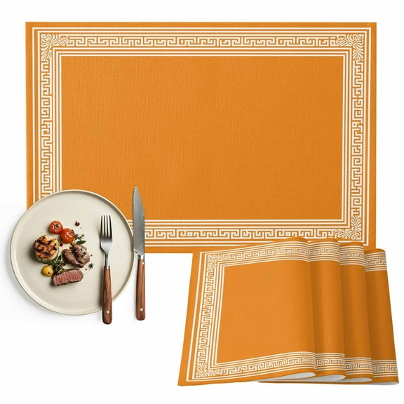Placemats Set of 4, Orange Key Design Placemats Set of 4, Geometric Back Print Pattern Tablemats Placemat Table Decoration for Kitchen Table Dinner Party Home Decor Indoor Outdoor 13x19 Inch