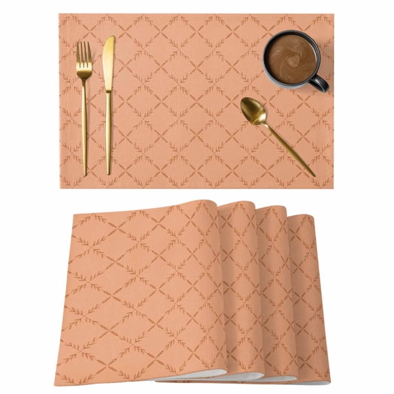 Placemats Set of 4, Orange Plaid Woven Placemat, Linen Place Mats for Kitchen/Dining Tables, Modern Farmhouse Simple Abstract Stripes Washable Table Mats for Party