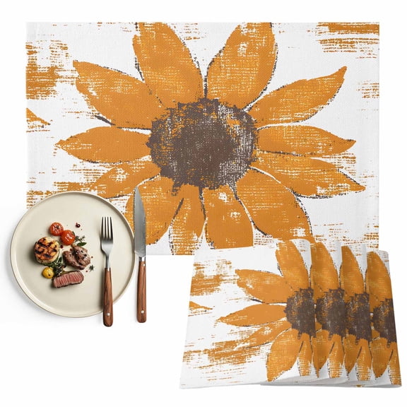 Placemats Set of 4, Orange Sunflower Placemats Set of 4, Flower Field Tablemats Washable Placemat Table Decoration for Kitchen Table Dinner Party Home Decor Indoor Outdoor 13x19 Inch