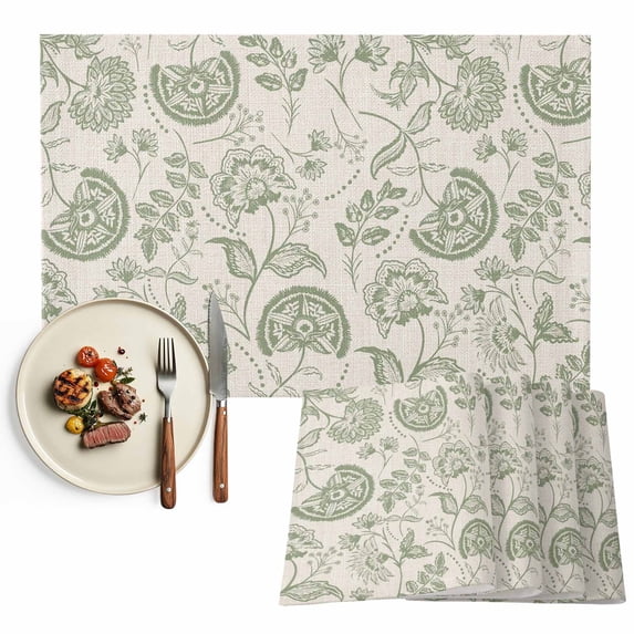 Placemats Set of 4, Pastoral Flowers Green Place Mats Farmhouse Floral Tablemats Washable Placemat Table Decoration for Kitchen Table Dinner Party Home Decor Indoor Outdoor 13x19 Inch