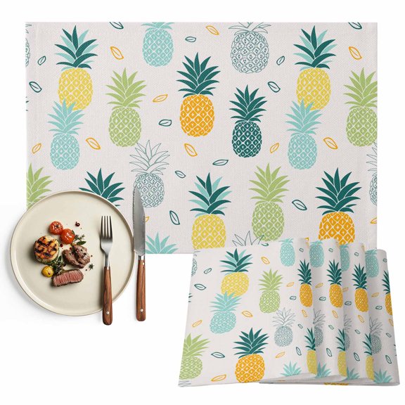Placemats Set of 4, Pineapple Place Mats Summer Tropical Fruit Tablemats Washable Placemat Table Decoration for Kitchen Table Dinner Party Home Decor Indoor Outdoor 13x19 Inch