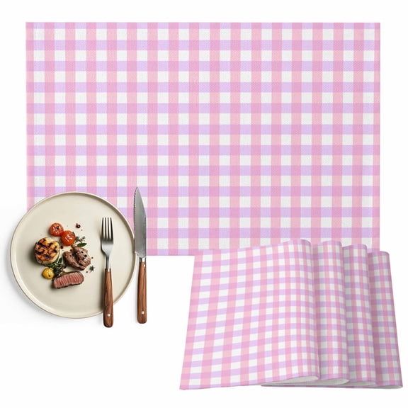 Placemats Set of 4, Pink Buffalo Plaid Place Mats Classic Checked Tablemats Washable Placemat Table Decoration for Kitchen Table Dinner Party Home Decor Indoor Outdoor 13x19 Inch