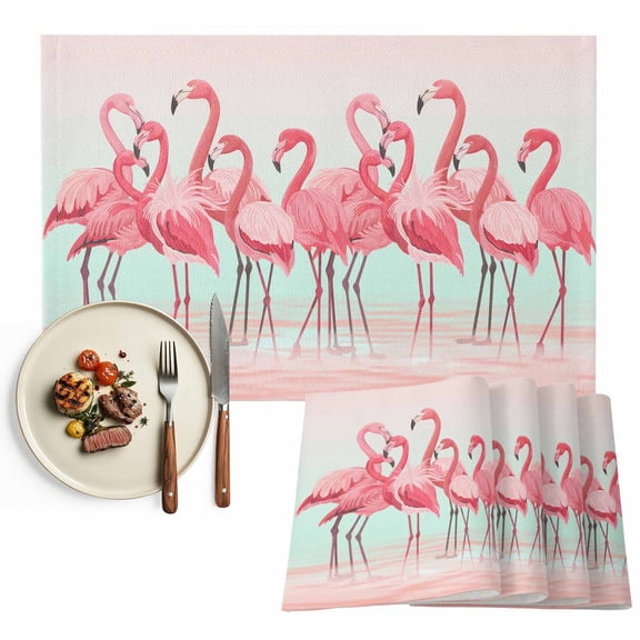 Placemats Set of 4, Pink Flamingo Placemats Set of 4, Tropical Animal Ombre Teal Tablemats Washable Placemat Table Decoration for Kitchen Table Dinner Party Home Decor Indoor Outdoor 13x19 Inch