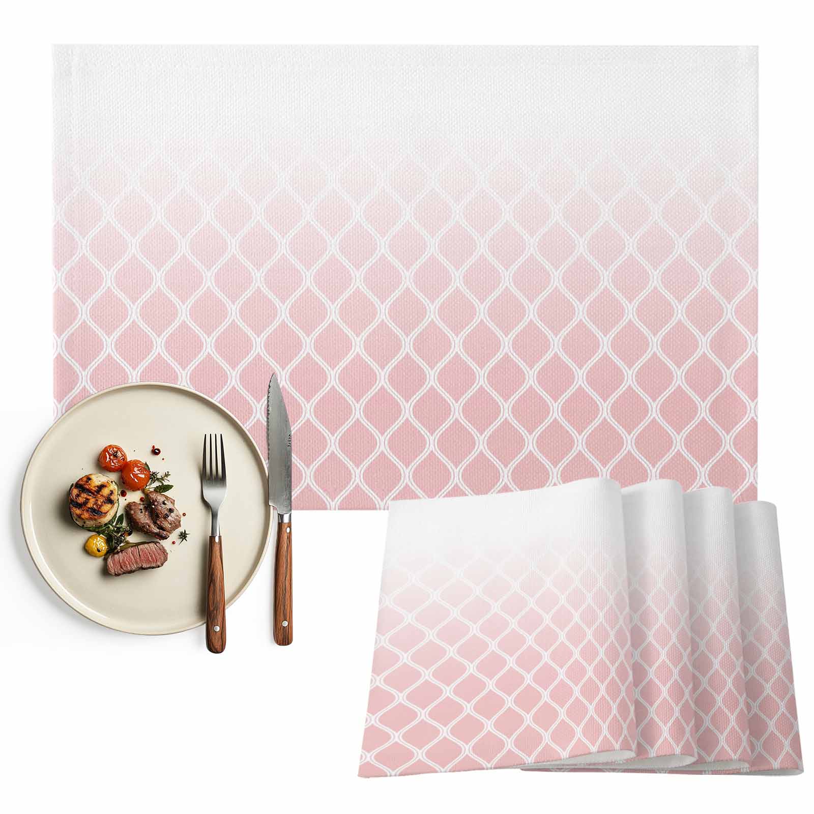 Placemats Set of 4, Pink Geometric Placemats Set of 4, Ombre Lines Rhombus Pattern Tablemats Washable Placemat Table Decoration for Kitchen Table Dinner Party Home Decor Indoor Outdoor 13x19 Inch
