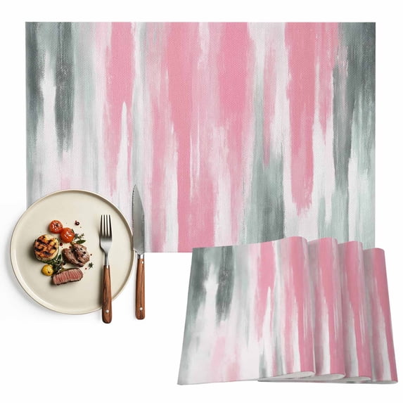 Placemats Set of 4, Pink Grey Place Mats Abstract Art Texture Tablemats Washable Placemat Table Decoration for Kitchen Table Dinner Party Home Decor Indoor Outdoor 13x19 Inch