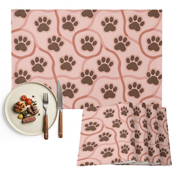 Placemats Set of 4, Pink Paw Print Place Mats Animal Claw Marks Lines Tablemats Washable Placemat Table Decoration for Kitchen Table Dinner Party Home Decor Indoor Outdoor 13x19 Inch
