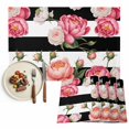 thumbnail image 1 of Placemats Set of 4, Pink Peony Rose Place Mats Floral Black Stripes Tablemats Washable Placemat Table Decoration for Kitchen Table Dinner Party Home Decor Indoor Outdoor 13x19 Inch, 1 of 9