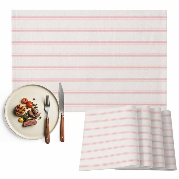 Placemats Set of 4, Pink Stripes Place Mats Abstract Lines Striped Tablemats Washable Placemat Table Decoration for Kitchen Table Dinner Party Home Decor Indoor Outdoor 13x19 Inch