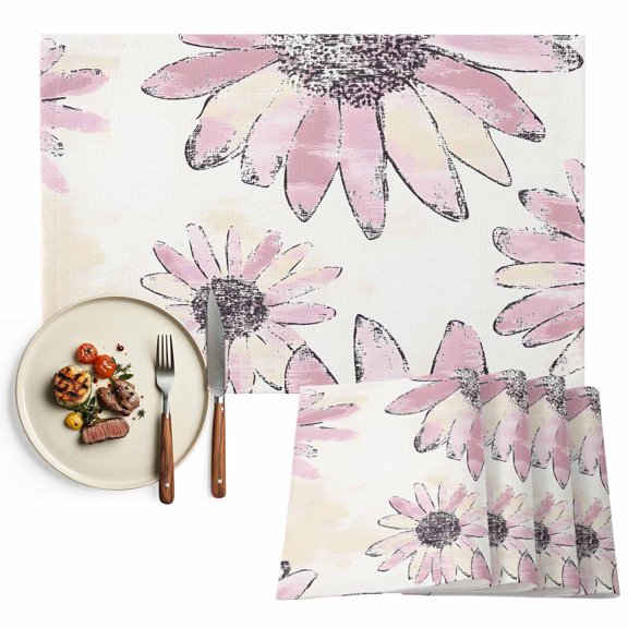 Placemats Set of 4, Pink Sunflower Placemats Set of 4, Flower Field Tablemats Washable Placemat Table Decoration for Kitchen Table Dinner Party Home Decor Indoor Outdoor 13x19 Inch