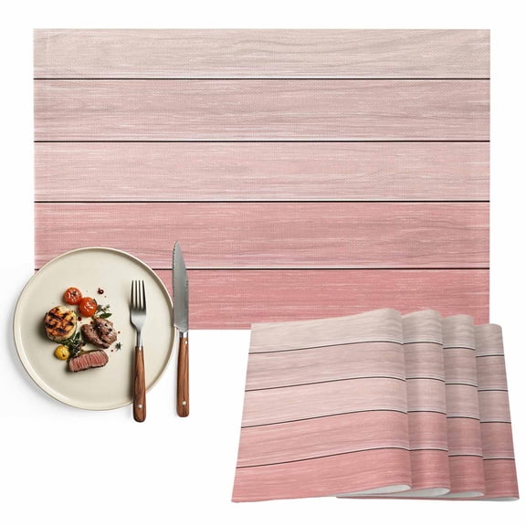 Placemats Set of 4, Pink Wood Grain Place Mats Rustic Farmhouse Wooden Board Tablemats Washable Placemat Table Decoration for Kitchen Table Dinner Party Home Decor Indoor Outdoor 13x19 Inch