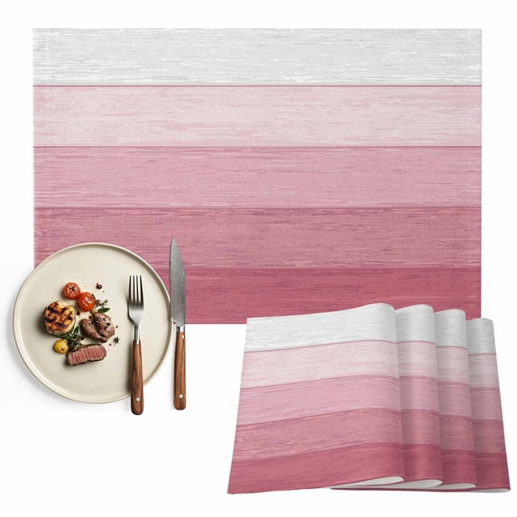 Placemats Set of 4, Pink Wood Grain Place Mats Rustic Ombre Wooden Stripes Tablemats Washable Placemat Table Decoration for Kitchen Table Dinner Party Home Decor Indoor Outdoor 13x19 Inch