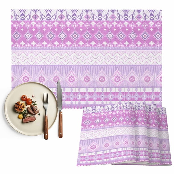 Placemats Set of 4, Purple Bohemian Place Mats Boho Style Floral Leaves Geometric Tablemats Washable Placemat Table Decoration for Kitchen Table Dinner Party Home Decor Indoor Outdoor 13x19 Inch