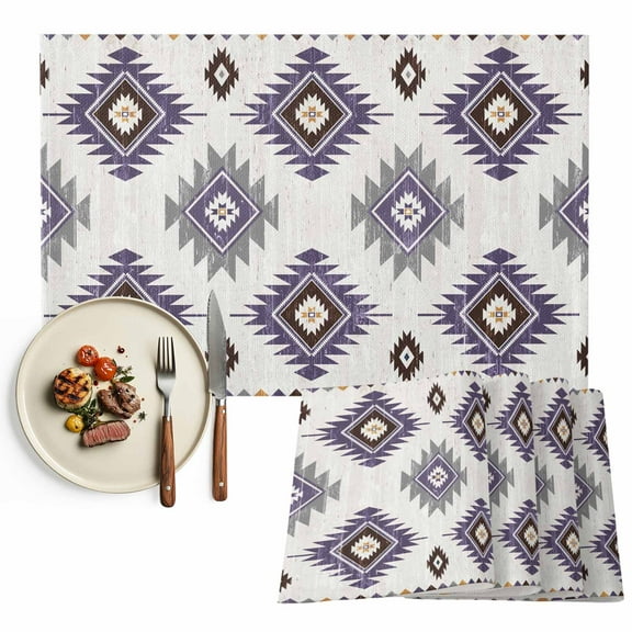 Placemats Set of 4, Purple Boho Aztec Place Mats Southwest Tribal Style Tablemats Washable Placemat Table Decoration for Kitchen Table Dinner Party Home Decor Indoor Outdoor 13x19 Inch