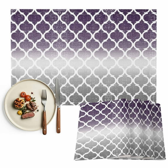 Placemats Set of 4, Purple and Gray Ombre Gradient Place Mats Morocco Pattern Tablemats Washable Placemat Table Decoration for Kitchen Table Dinner Party Home Decor Indoor Outdoor 13x19 Inch