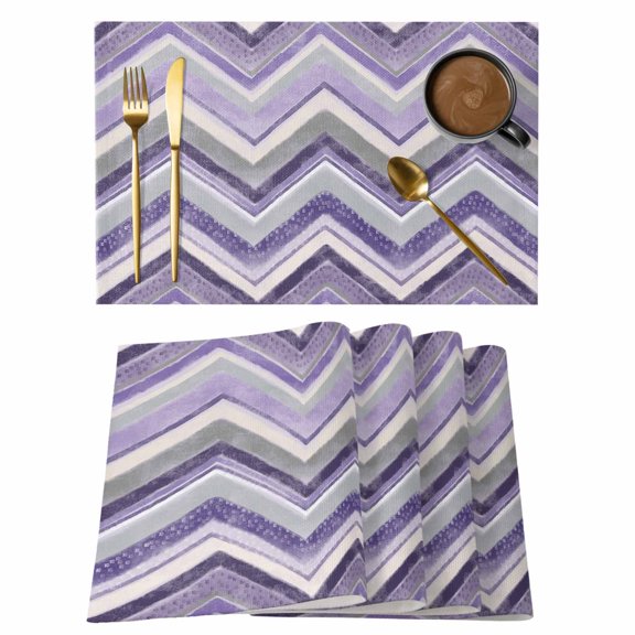 Placemats Set of 4 Purple Grey Chevron Non-Slip Place Mat Geometric Design Stripe Table Mats Washable Stain-Resistant Tablemats for Party/Dining Room/Kitchen Decorations