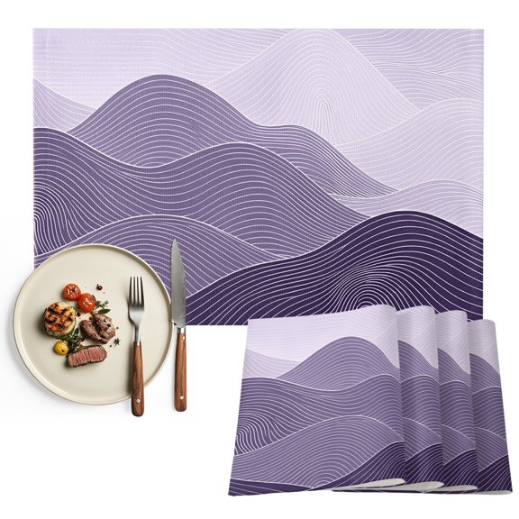 Placemats Set of 4, Purple Mountain Ridges Place Mats Topographic Lines Peaks Tablemats Washable Placemat Table Decoration for Kitchen Table Dinner Party Home Decor Indoor Outdoor 13x19 Inch