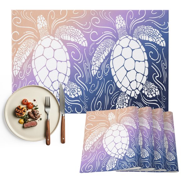 Placemats Set of 4, Purple Sea Turtle Place Mats Coastal Marine Life Waves Tablemats Washable Placemat Table Decoration for Kitchen Table Dinner Party Home Decor Indoor Outdoor 13x19 Inch