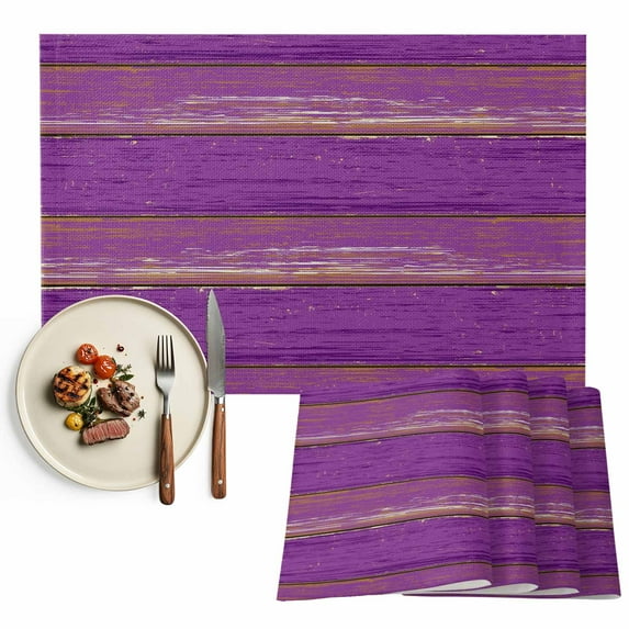 Placemats Set of 4, Purple Wood Grain Place Mats Rustic Vintage Wooden Tablemats Washable Placemat Table Decoration for Kitchen Table Dinner Party Home Decor Indoor Outdoor 13x19 Inch