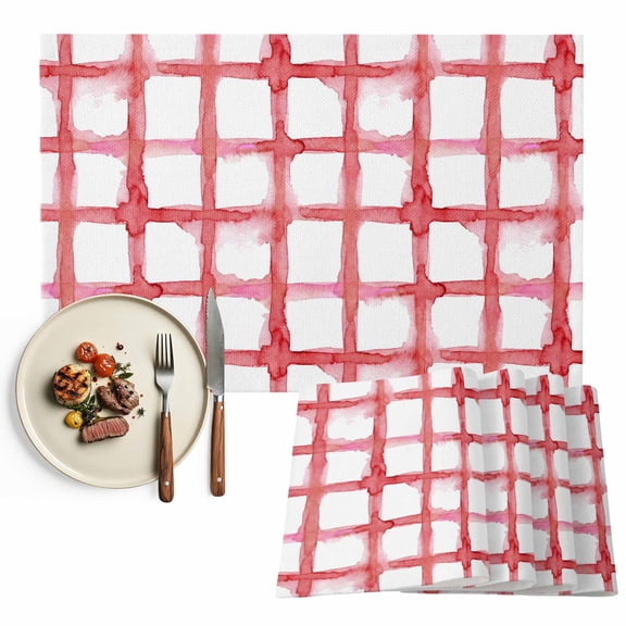 Placemats Set of 4, Red Buffalo Plaid Place Mats Check Striped Tablemats Washable Placemat Table Decoration for Kitchen Table Dinner Party Home Decor Indoor Outdoor 13x19 Inch