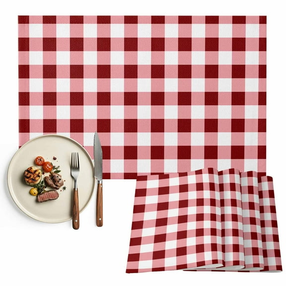 Placemats Set of 4, Red Check Buffalo Plaid Placemats Set of 4, Check Lines Tablemats Washable Placemat Table Decoration for Kitchen Table Dinner Party Home Decor Indoor Outdoor 13x19 Inch