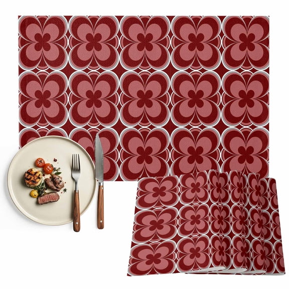 Placemats Set of 4, Red Geometric Place Mats Abstract Floral Modern Art Tablemats Washable Placemat Table Decoration for Kitchen Table Dinner Party Home Decor Indoor Outdoor 13x19 Inch