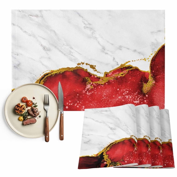 Placemats Set of 4, Red Marble Place Mats White Modern Abstract Art Luxury Tablemats Washable Placemat Table Decoration for Kitchen Table Dinner Party Home Decor Indoor Outdoor 13x19 Inch